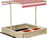 Outsunny Kids Wooden Sandbox, Covered Children Sand Playset Outdoor, w/ Adjustable Canopy Shade, Aged 3-8 Years Old, for Backyard, Beach, Natural