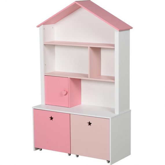 HOMCOM Kids Bookshelf Chest w/ Drawer with Wheels Baby Toy Wood Organizer Display Stand Storage Cabinet 80x34x130cm Pink | Aosom Ireland