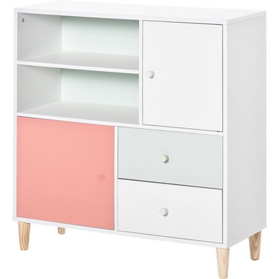 HOMCOM Kids Bookcase Multi-Shelf Modern Freestanding Cabinet of Drawer Book Magazine Organizer Study Bedroom 80 x 30 x 85cm Pink | Aosom Ireland