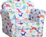 HOMCOM Children Armchair Kids Sofa Tub Chair Seat Cartoon Dinosaur Pattern Bedroom Flannel Wooden Frame Non-slip Playroom Seater | Aosom Ireland