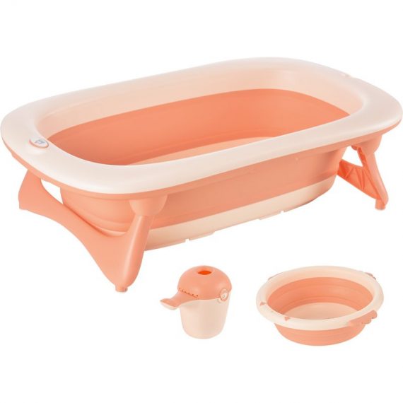 HOMCOM 3 in 1 Collapsible Baby Bath Tub Set Folding Kids Tub Wash Basin Shampoo Cup Non-Slip Support Leg for 0-3 Years, Pink | Aosom Ireland