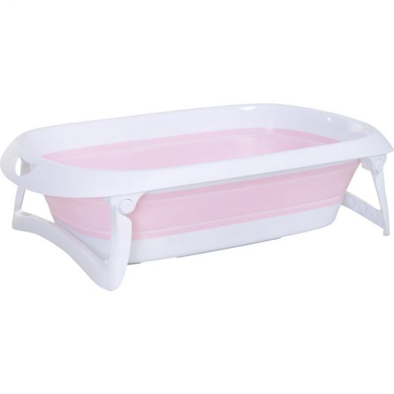 HOMCOM Folding Foldable Baby Bath Tub Toddler Kids Infant Safety Shower Slide Protection Comfortable Portable Pink | Aosom Ireland