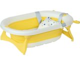 HOMCOM Collapsible Baby Bath Tub Foldable Ergonomic w/ Cushion Temperature Sensitive Water Plug Non-Slip Support Leg Portable Yellow | Aosom Ireland