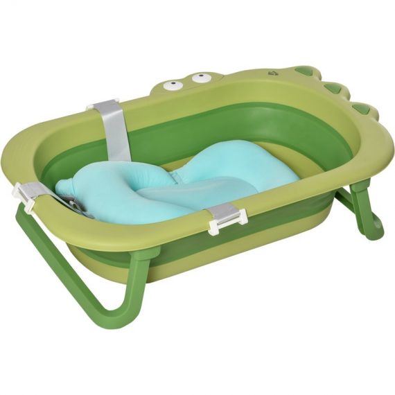 HOMCOM Baby Bath Tub for Toddler Kids Infant Ergonomic Foldable Secure Non-Slip Portable w/ Baby Cushion for 0-3 Years | Aosom Ireland