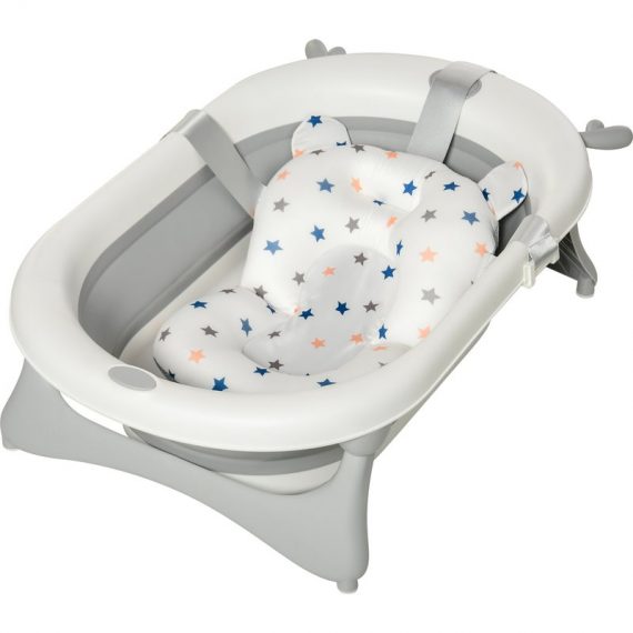 HOMCOM Collapsible Baby Bath Tub Foldable Ergonomic w/ Cushion Temperature Sensitive Water Plug Non-Slip Support Leg Portable | Aosom Ireland