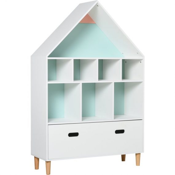 HOMCOM Kids Bookshelf Chest w/ Drawer Cubes Baby Toy Wood Organizer Display Stand Storage Cabinet 82x30x126cm White | Aosom Ireland
